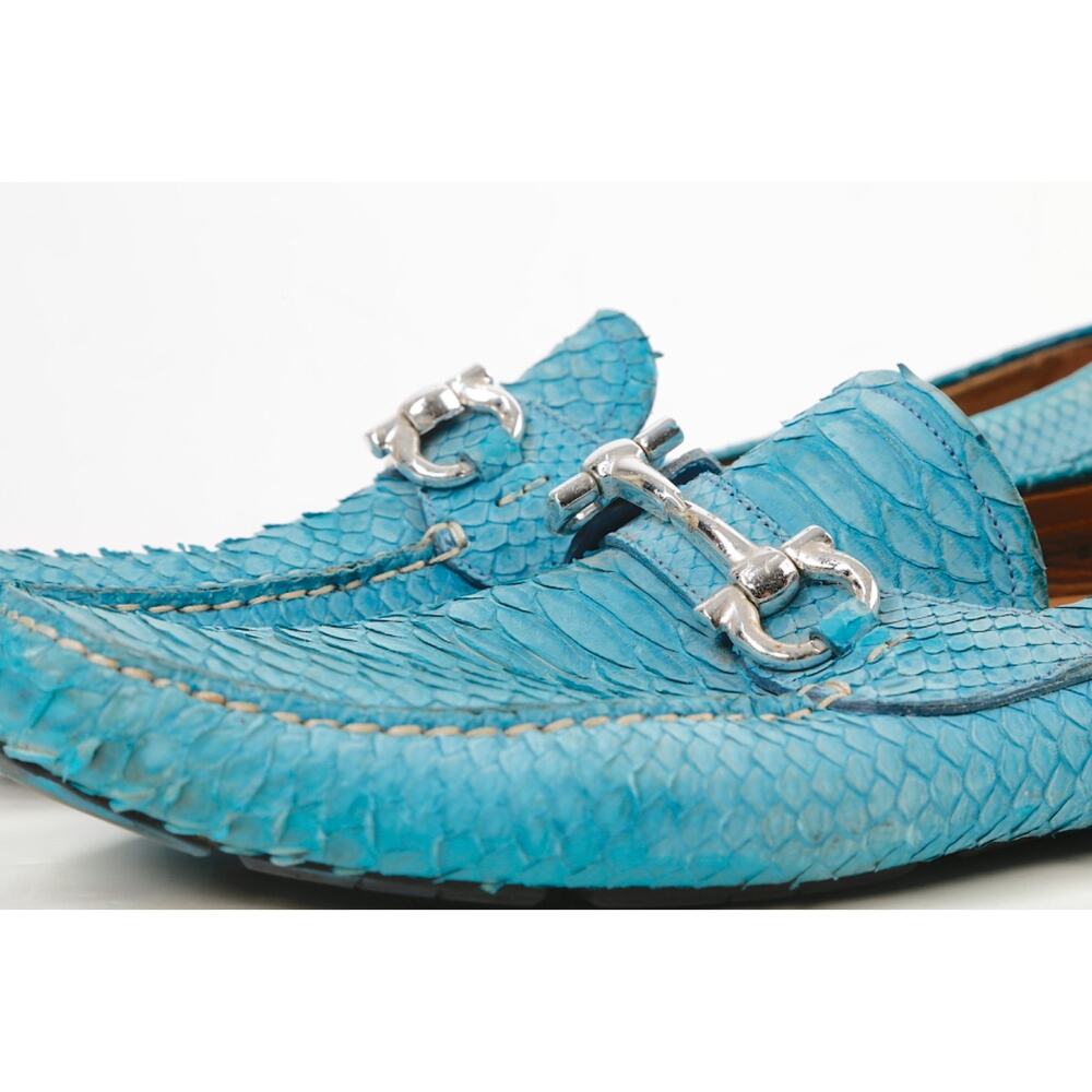 Salvatore Ferragamo Loafers 13 D Blue Python Snakeskin Gancini Bit Driving Shoes - Picture 9 of 16